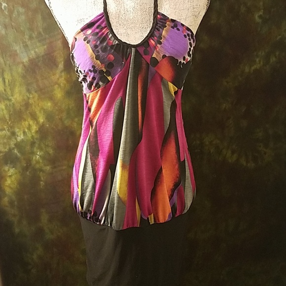Poetry Tops - Poetry Abstract Multicolored Halter Tunic/Dress Poetry Tops - Poetry Abstract Multicolored Halter Tunic/Dress